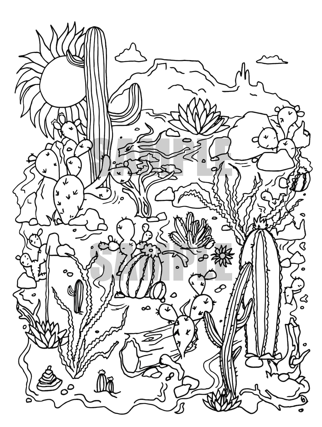 Desert Landscape Adult Coloring Page 14 Etsy Canada