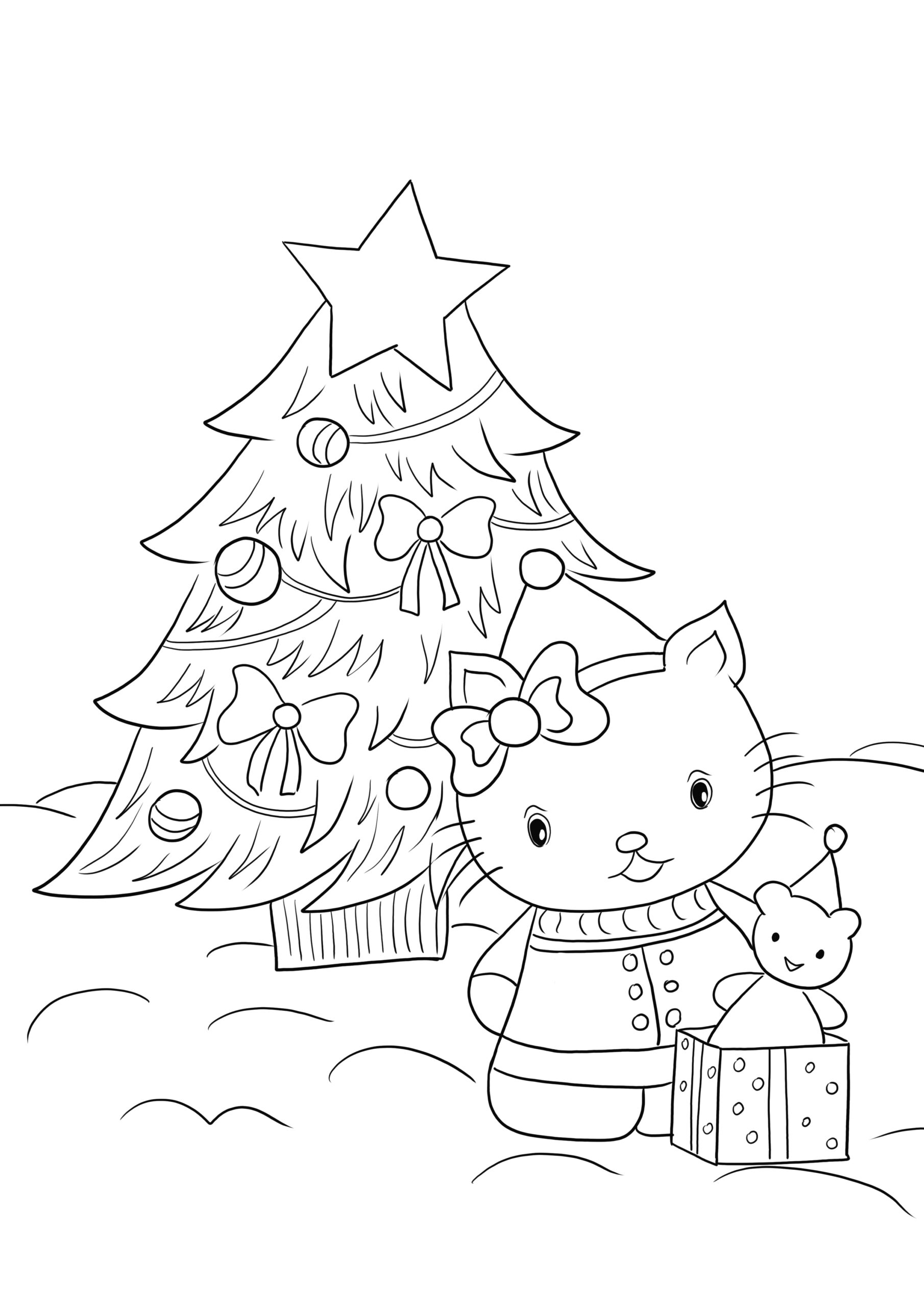 Free Coloring And Printing Of Hello Kitty And The Christmas Tree For Kids To Color Free Coloring And Printing Of Hello Kitty And The Christmas Tree For Kids To Color