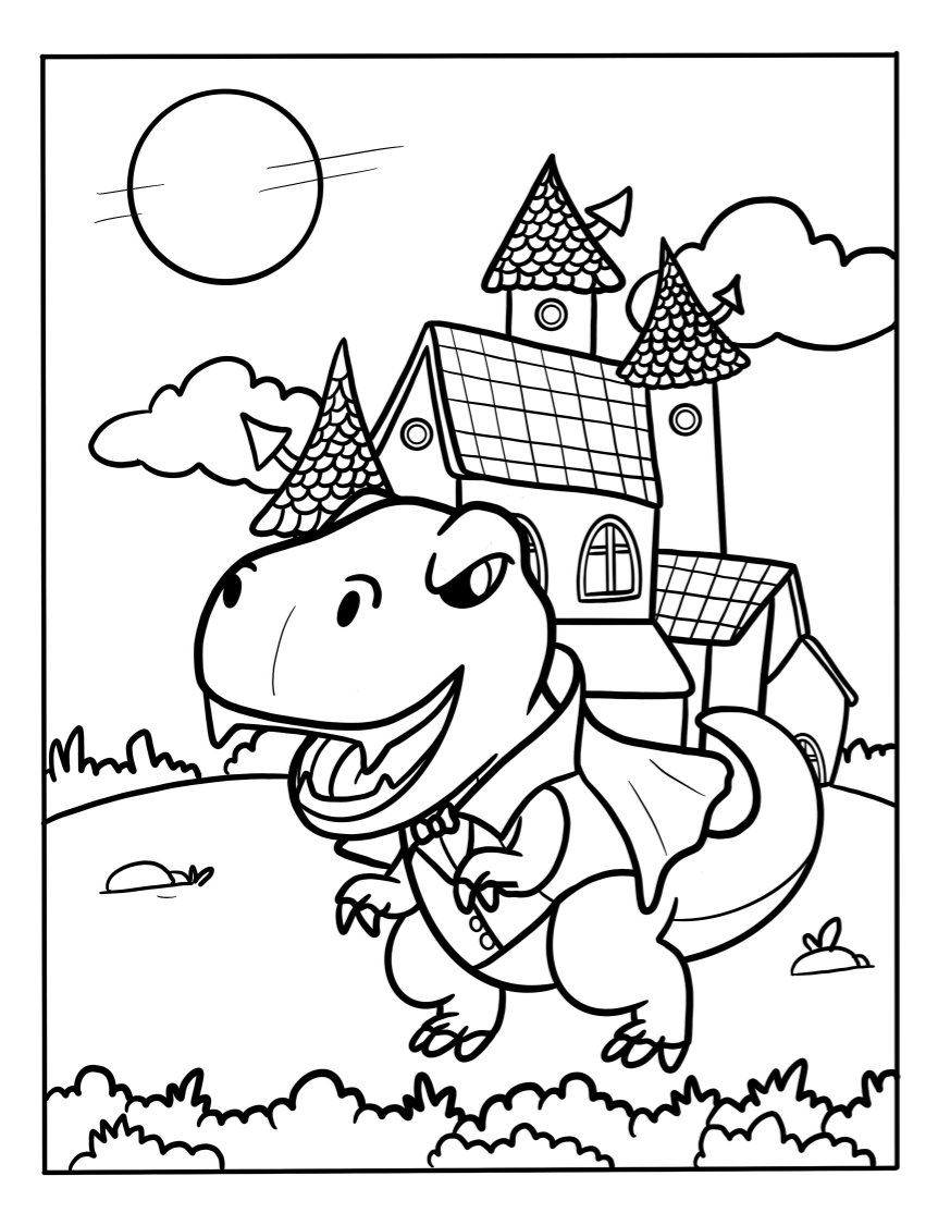 Halloween Vampire Coloring Page For Kids Free Dinosaur Coloring Sheet