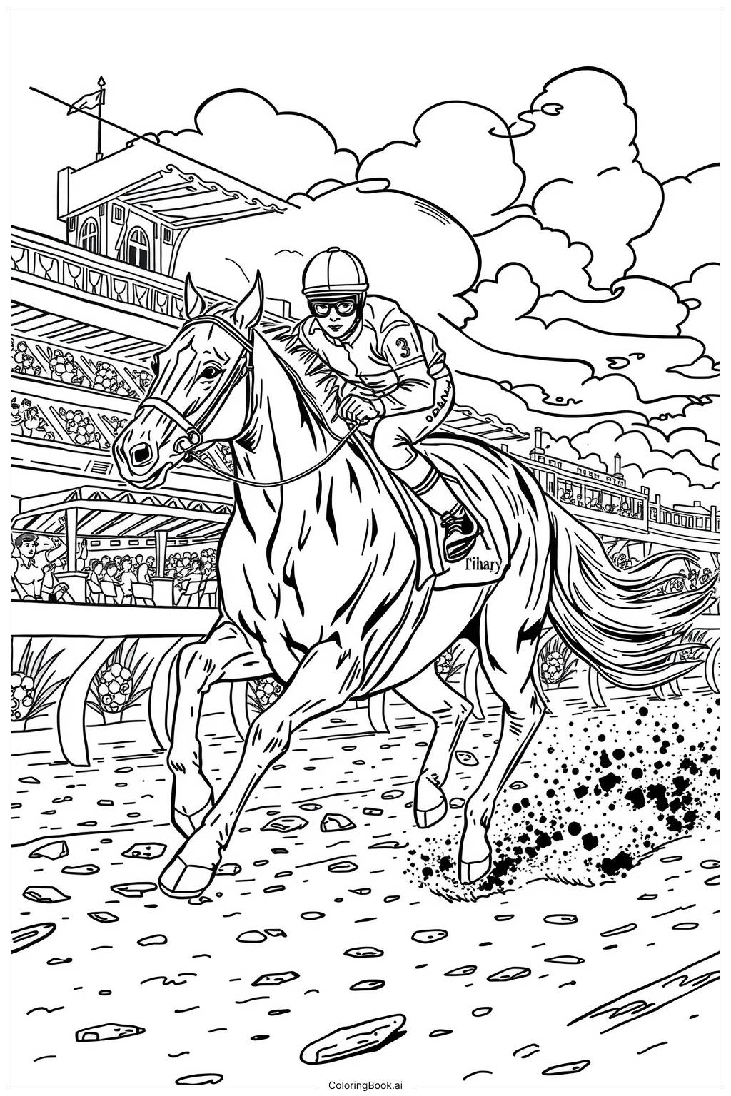 Jockey Racing On A Galloping Horse Coloring Page Free PDFu0026PNG Printable 