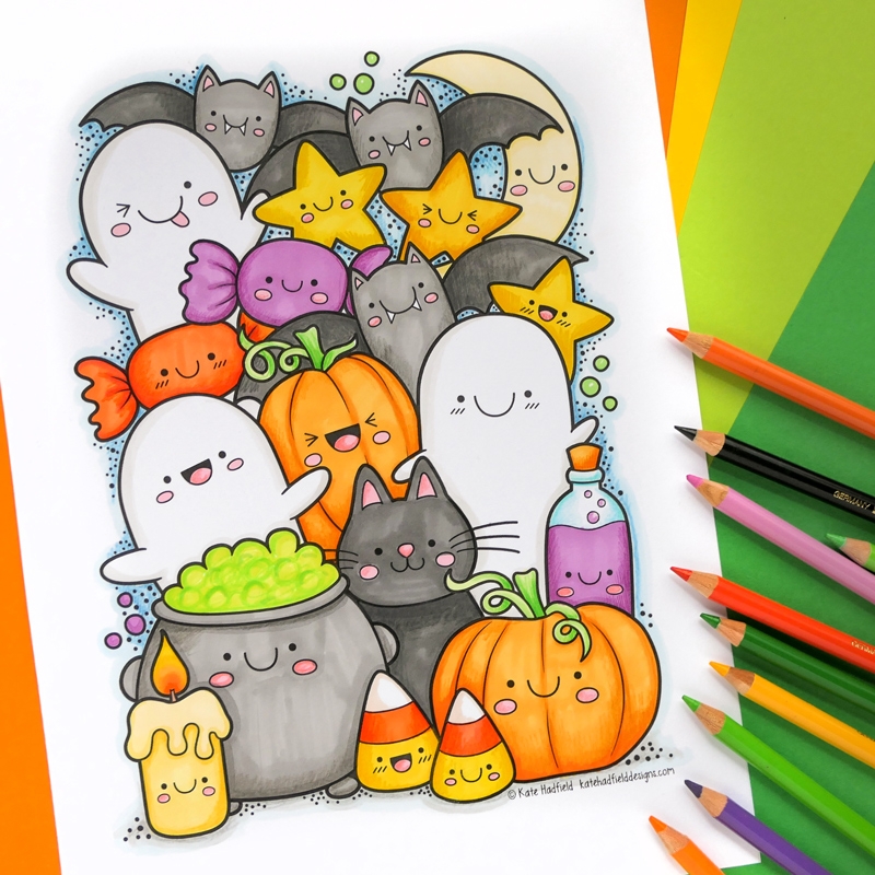 Kawaii Halloween Colouring Page Kate Hadfield Designs Kawaii Halloween Colouring Page Kate Hadfield Designs