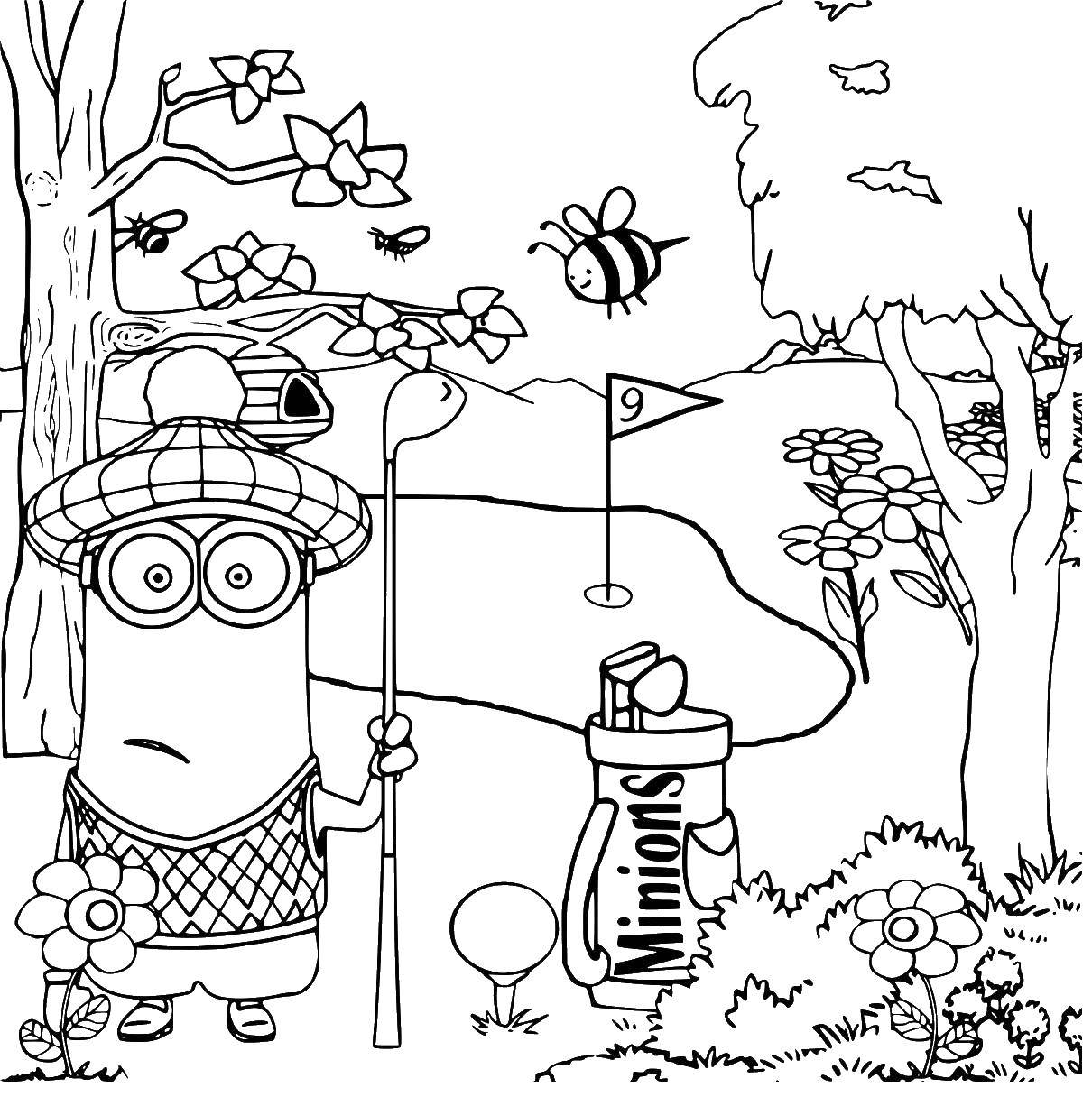 Online Coloring Pages Coloring Minion Playing Golf Coloring 