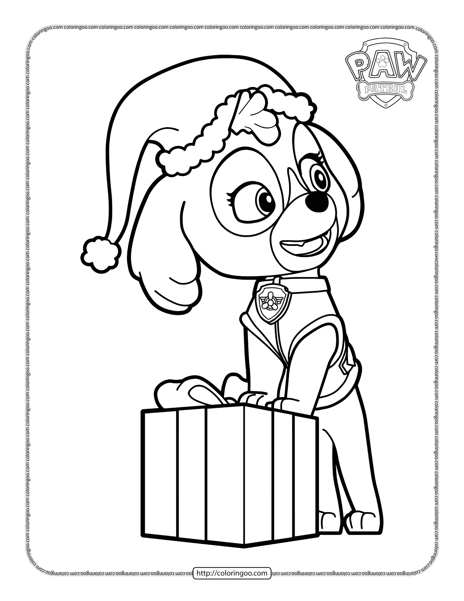 Paw Patrol Skye With A Gift Coloring Page Paw Patrol Skye With A Gift Coloring Page