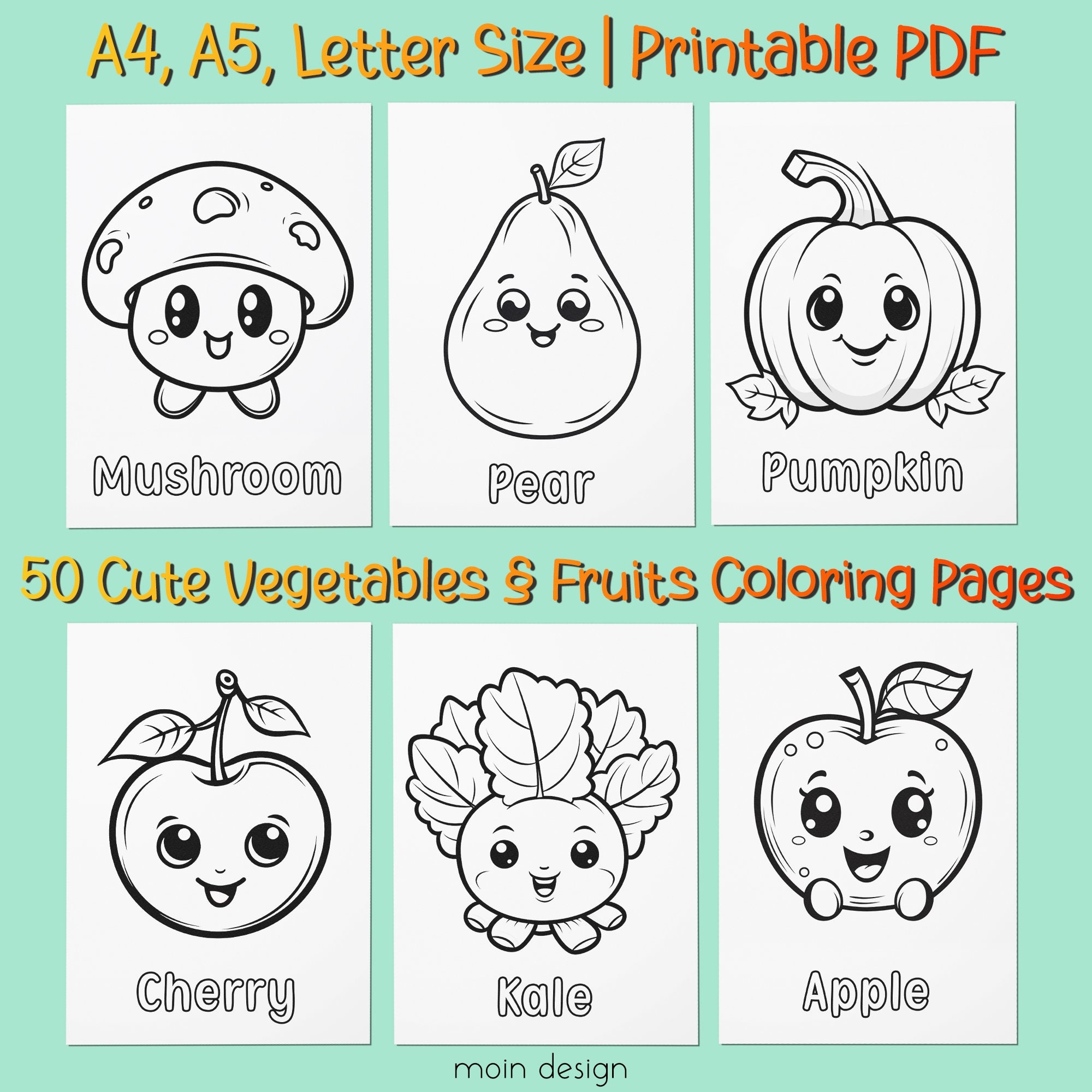Printable Vegetables And Fruits Coloring Sheets Coloring Pages For Kids Preschool Activities Improve Motor Skills Instant Download PDF Etsy