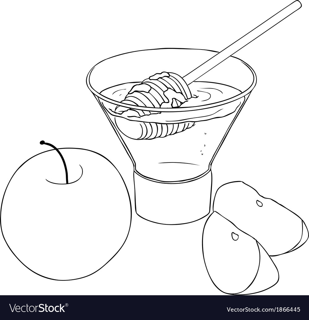 Rosh Hashanah Honey With Apples Coloring Page Vector Image
