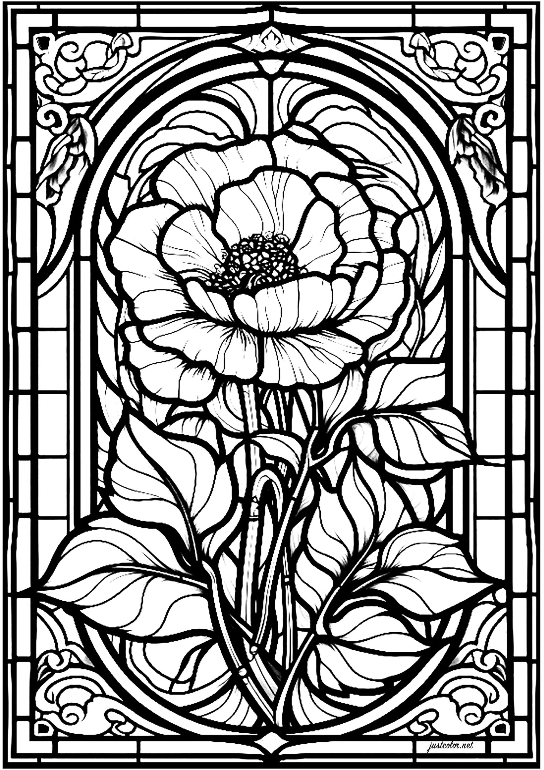 Stained Glass Flower 2 Stained Glass Coloring Pages Page Quotes 