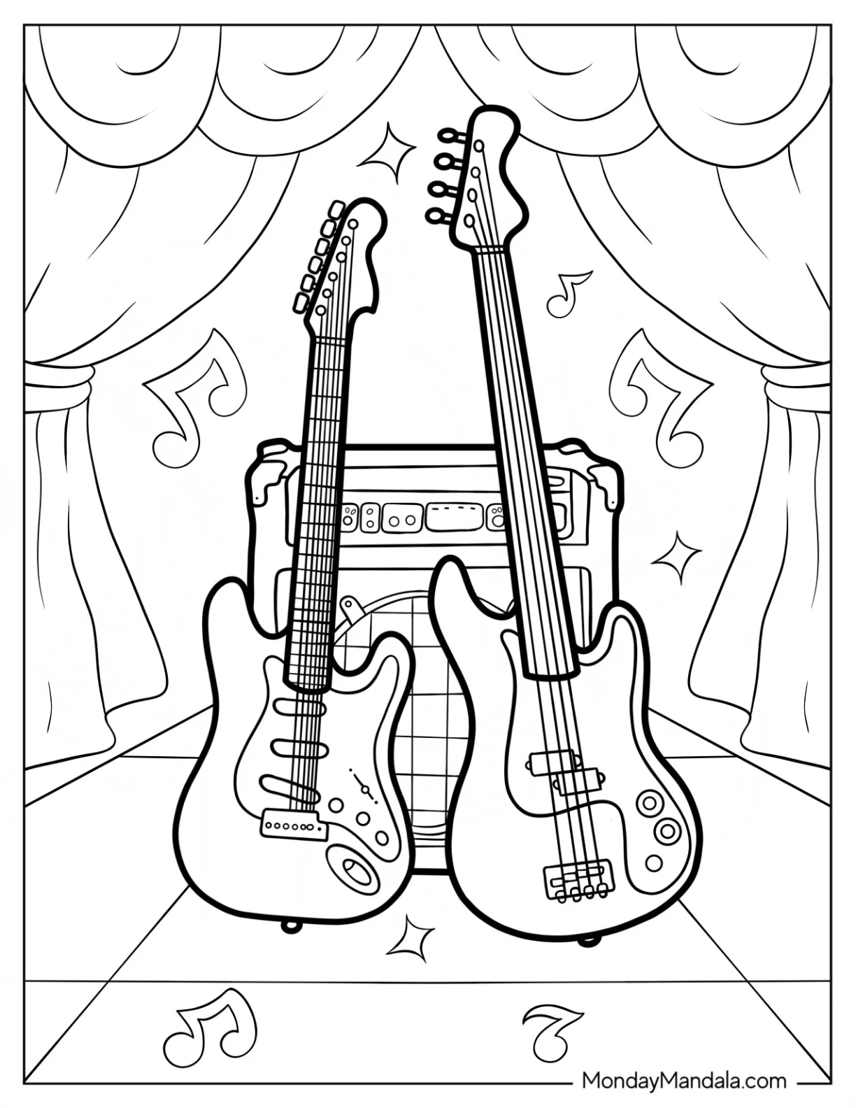 Guitar Printable Coloring Pages