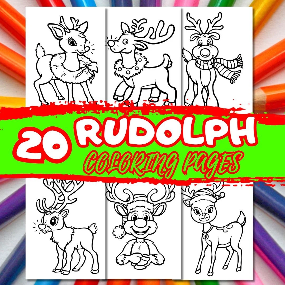 20 RUDOLPH Coloring Pages Birthday Giftful christmas Activity Printables party Coloring Pages Coloring Book Pages Pdf colored Paper Etsy New Zealand