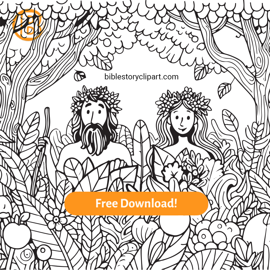 Adam And Eve In The Garden Of Eden Coloring Page Bible Story Clipart