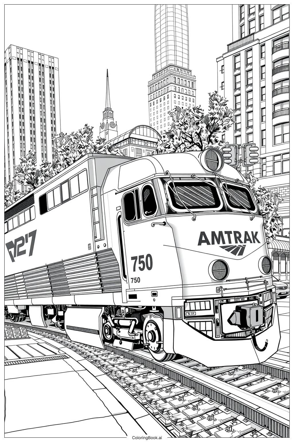 Amtrak Train Passing Through A City Coloring Page Free PDFu0026PNG 