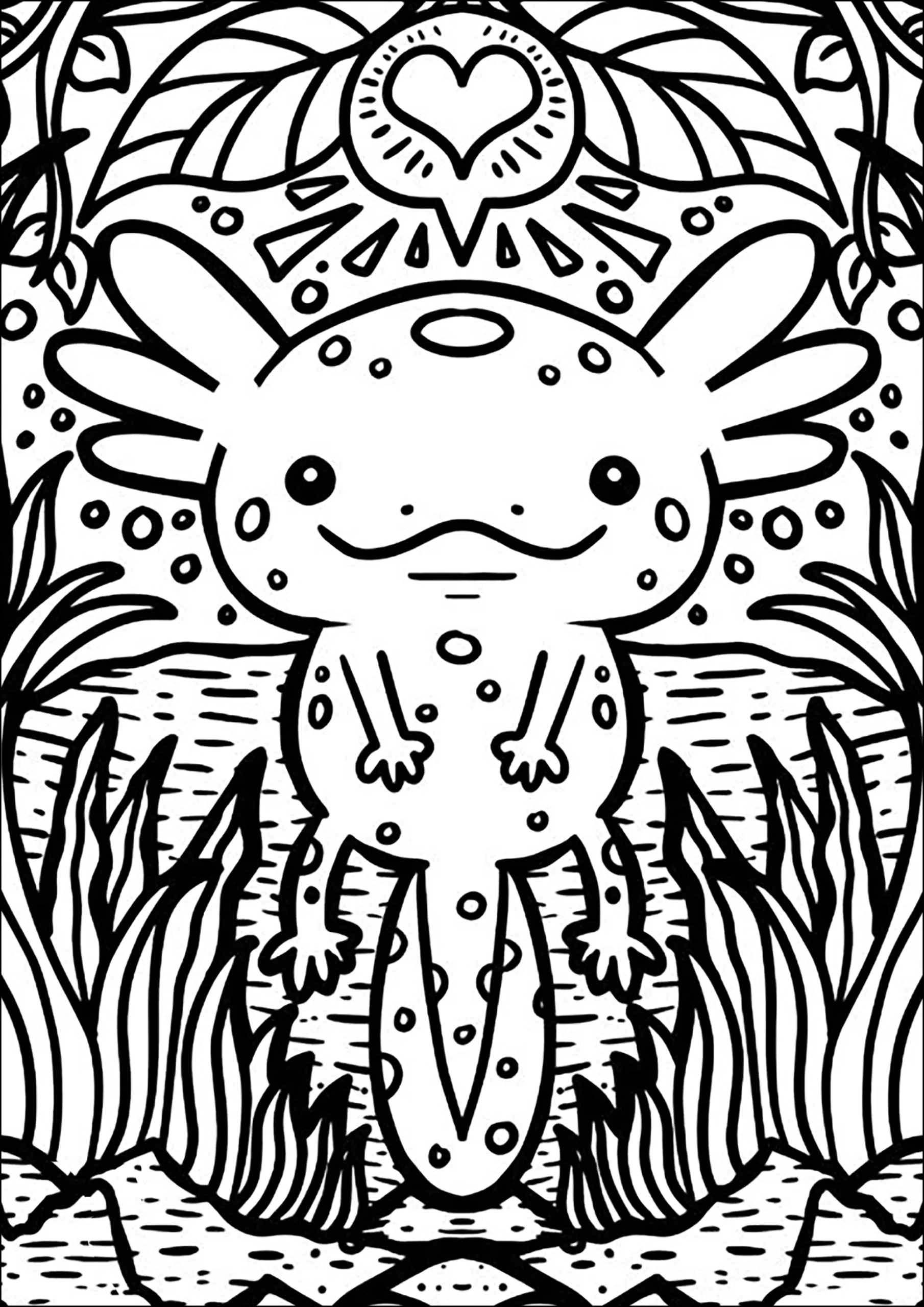 Axoloti Drawn With Thick Lines Axolotl Coloring Pages