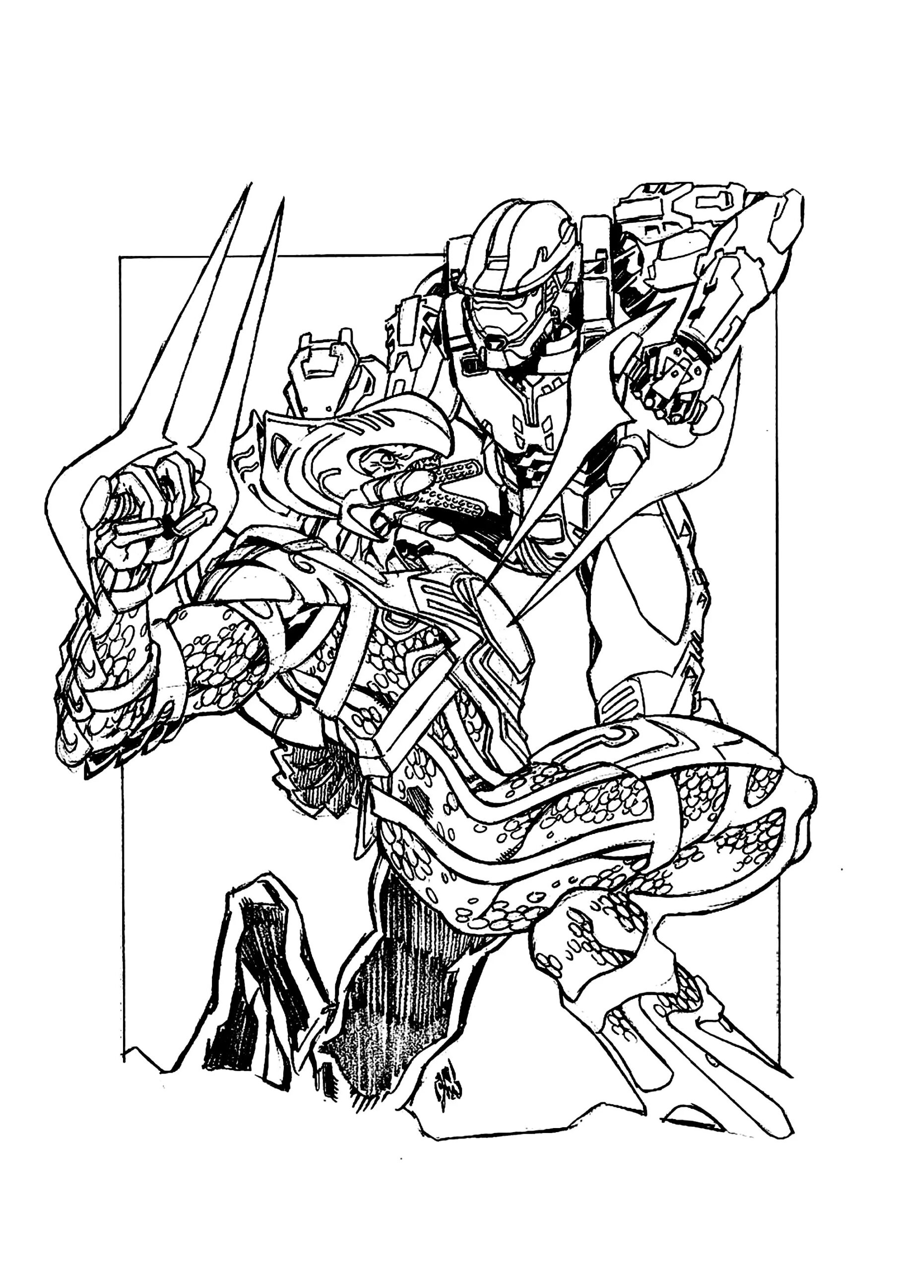 Battle Between A Soldier And An Alien Halo Coloring Pages Battle Between A Soldier And An Alien Halo Coloring Pages