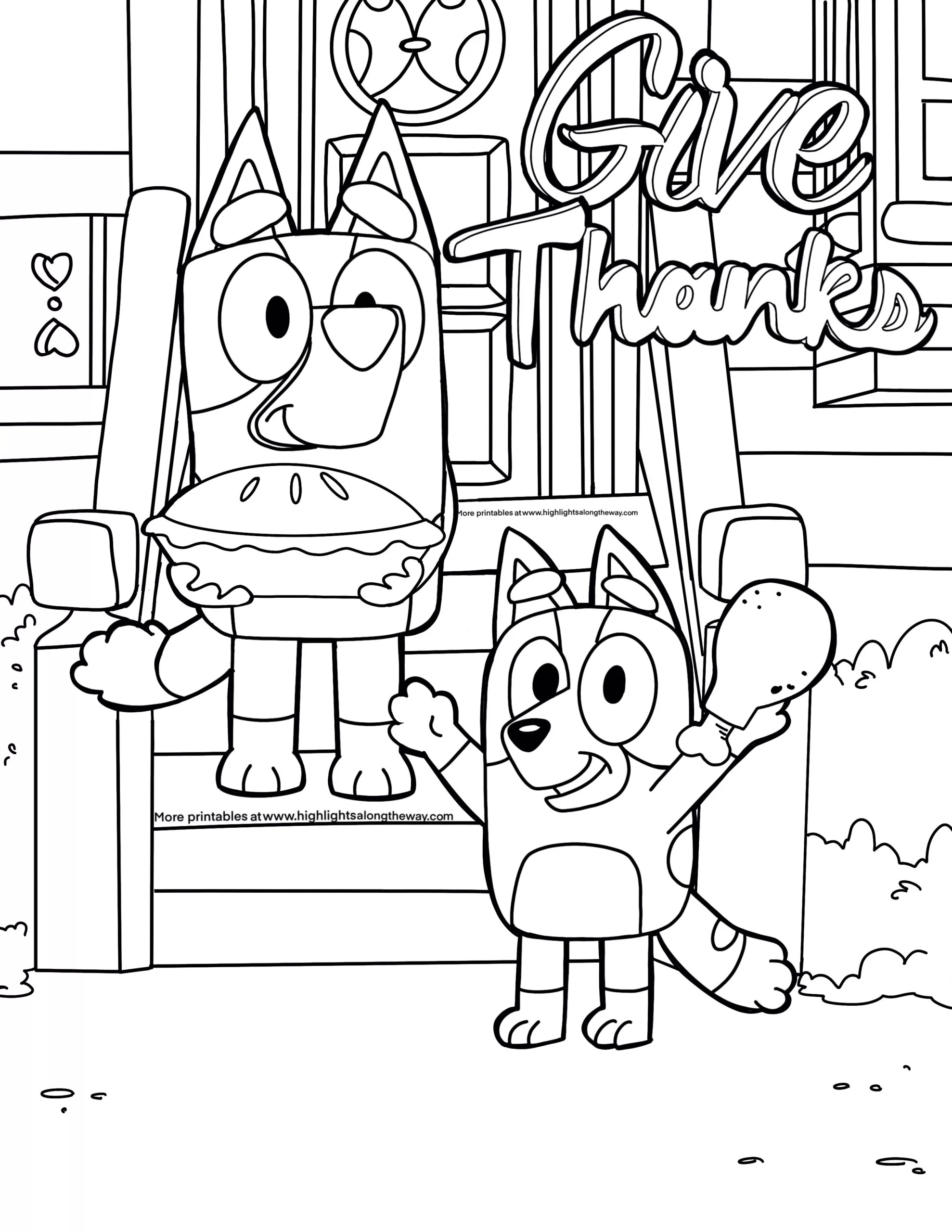Bluey Thanksgiving Coloring Page And Fall Coloring Page