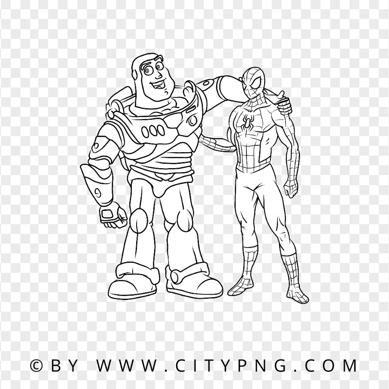 Buzz Lightyear And Spiderman Friends Coloring Page PNG Citypng
