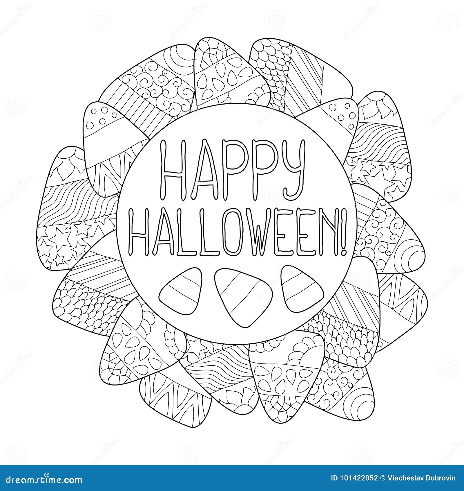 Candy Corn Coloring Page Happy Halloween Greeting Card Candy Corn Frame Stock Illustration Illustration Of Candy Lettering 101422052