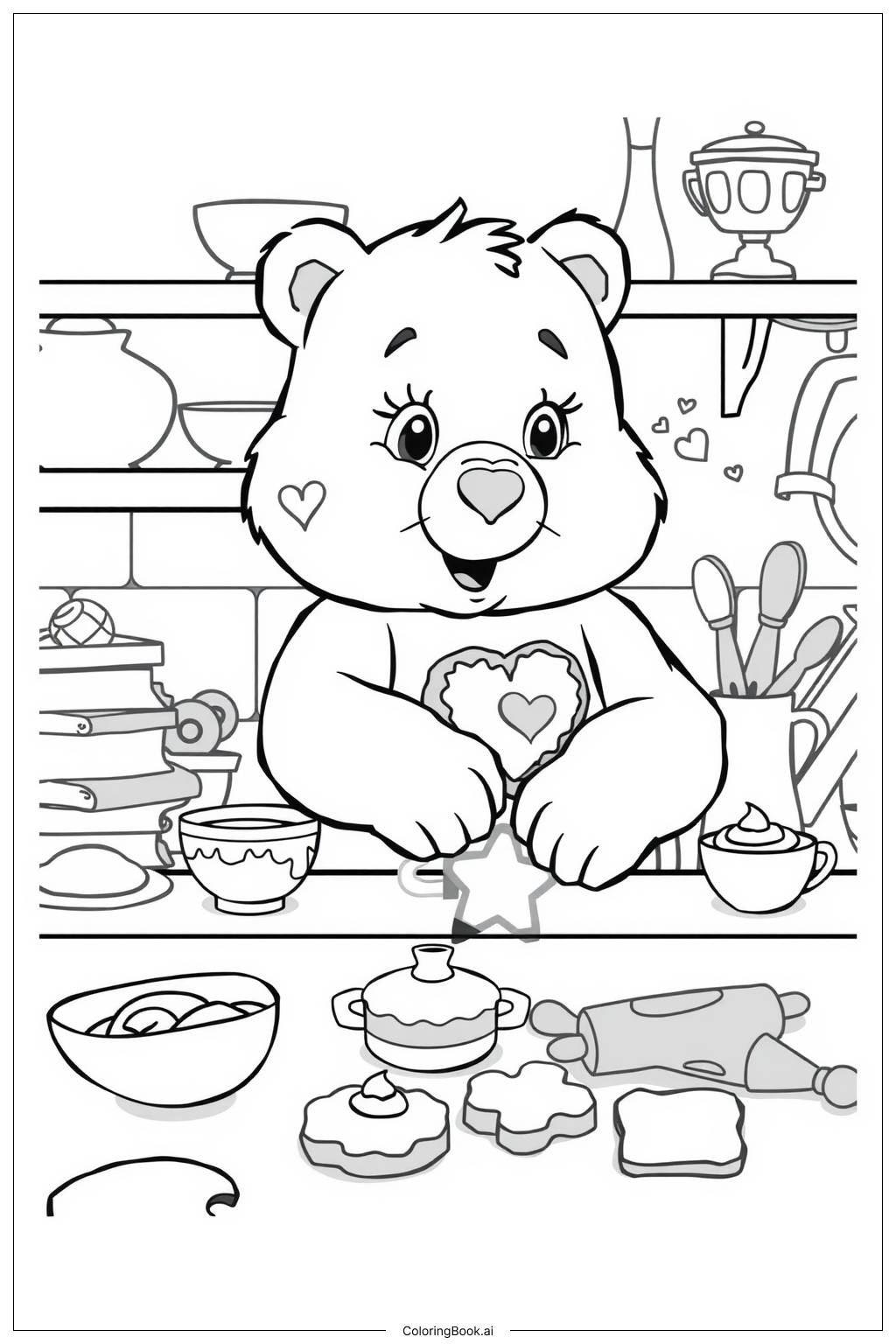 Care Bear Baking Cookies In A Kitchen 2 Coloring Page Free Care Bear Baking Cookies In A Kitchen 2 Coloring Page Free