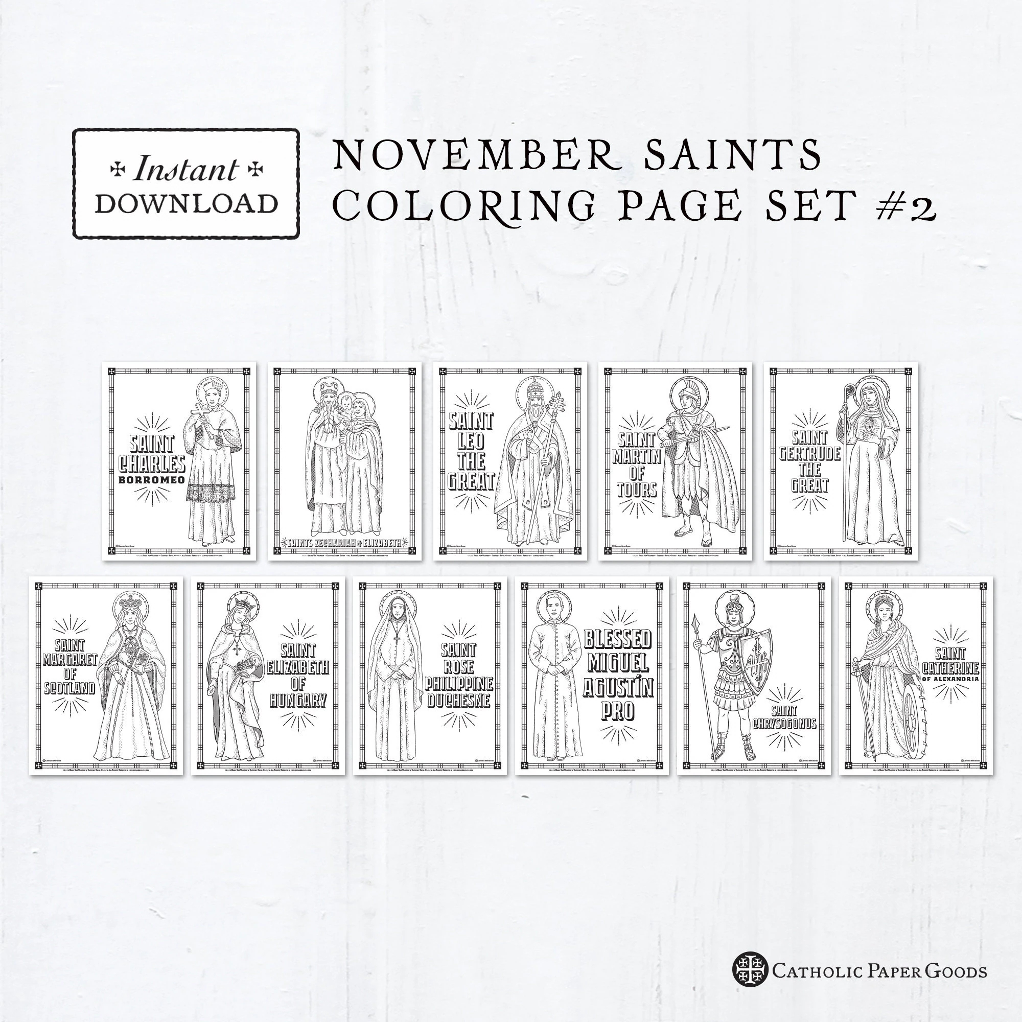Catholic Coloring Pages November Saints Set 2 Bundle Of 11 Catholic Saints Printable Coloring Pages Digital PDF Download