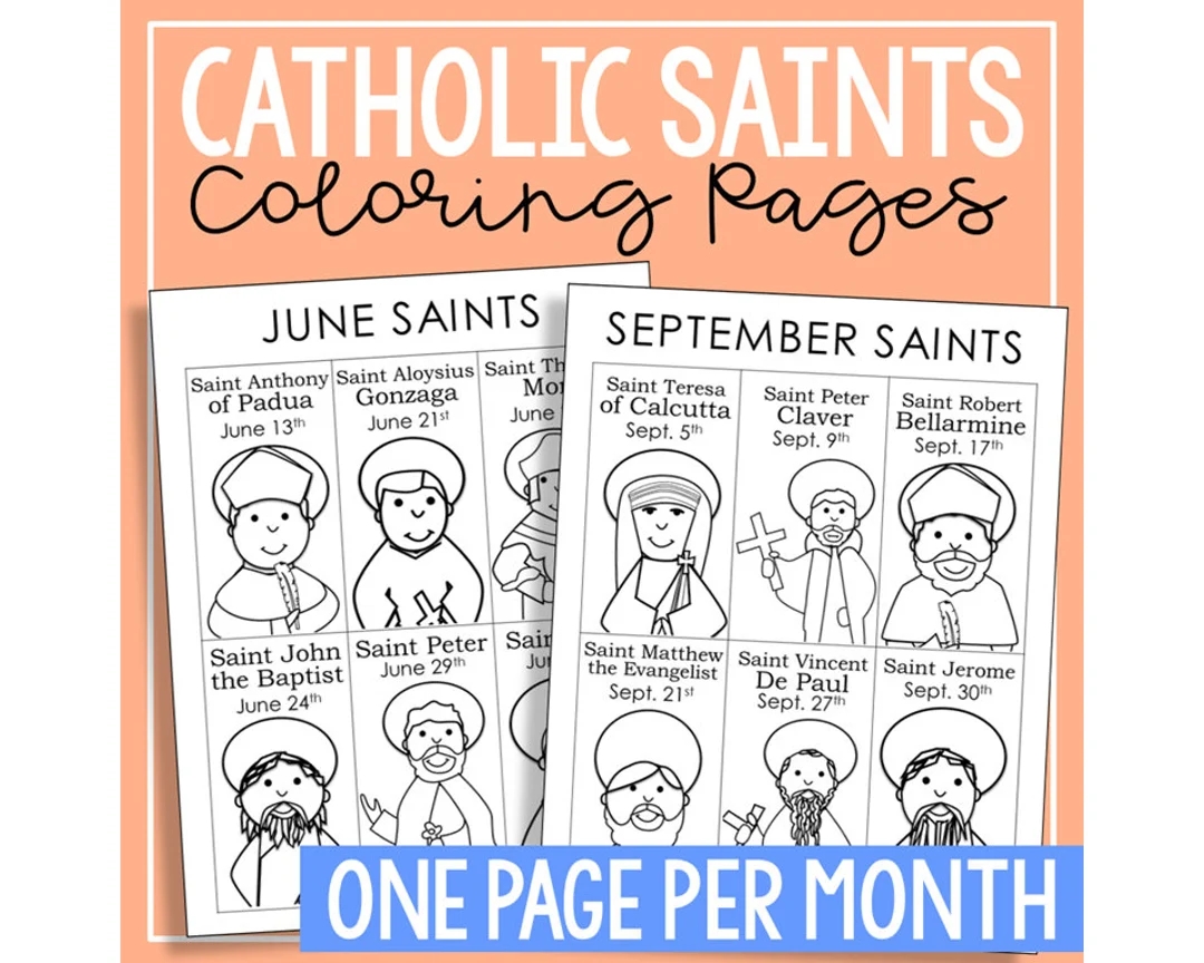 CATHOLIC SAINTS Of The MONTH Coloring Pages Activity All Saints Day Home Altar For Kids Homeschool Printables Church Bulletin Board Etsy