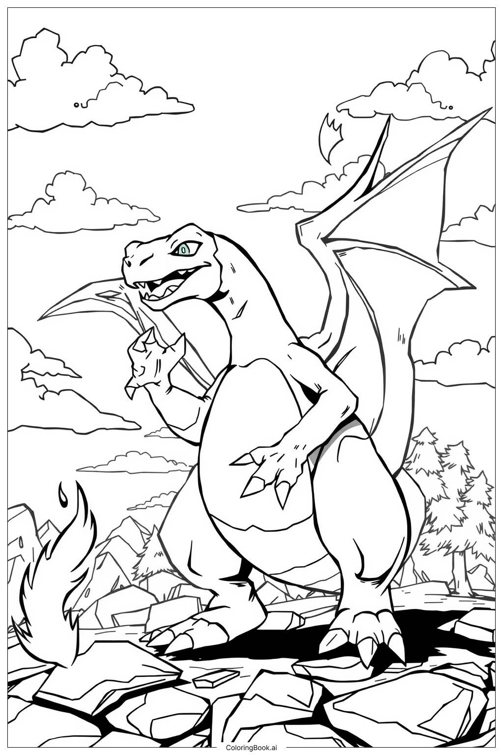 Charizard Standing With Wings Open 2 Coloring Page Free PDF PNG Printable Charizard Standing With Wings Open 2 Coloring Page Free PDF PNG Printable