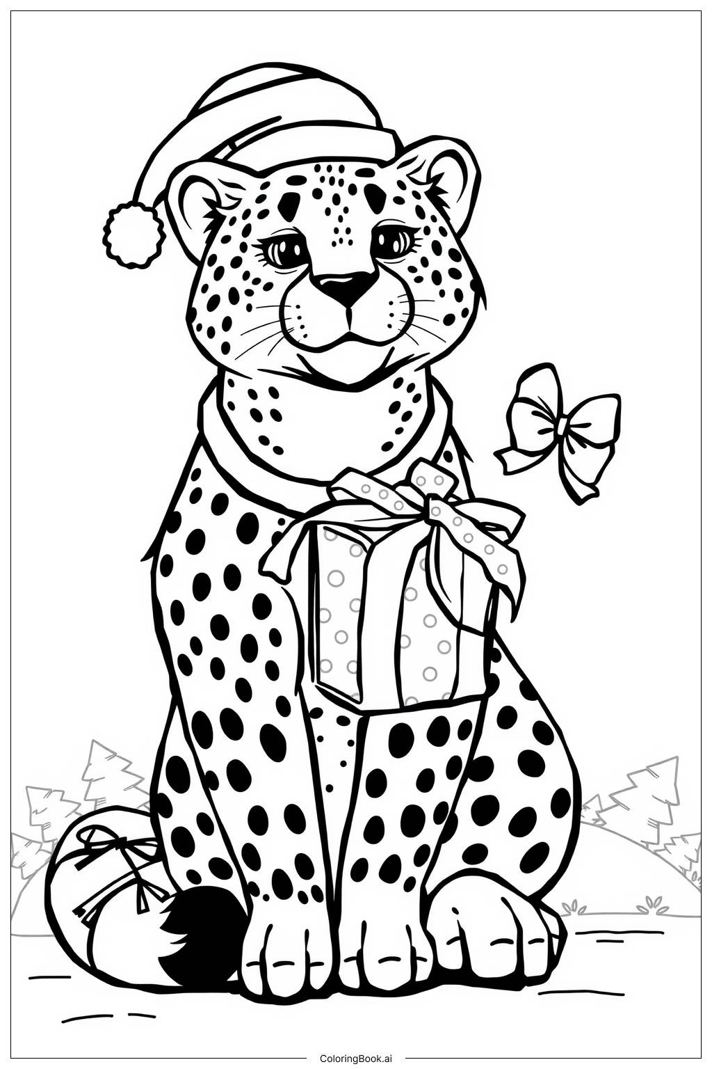 Cheetah Christmas Gift Coloring Page Free PDF PNG Printable Cheetah Christmas Gift Coloring Page Free PDF PNG Printable