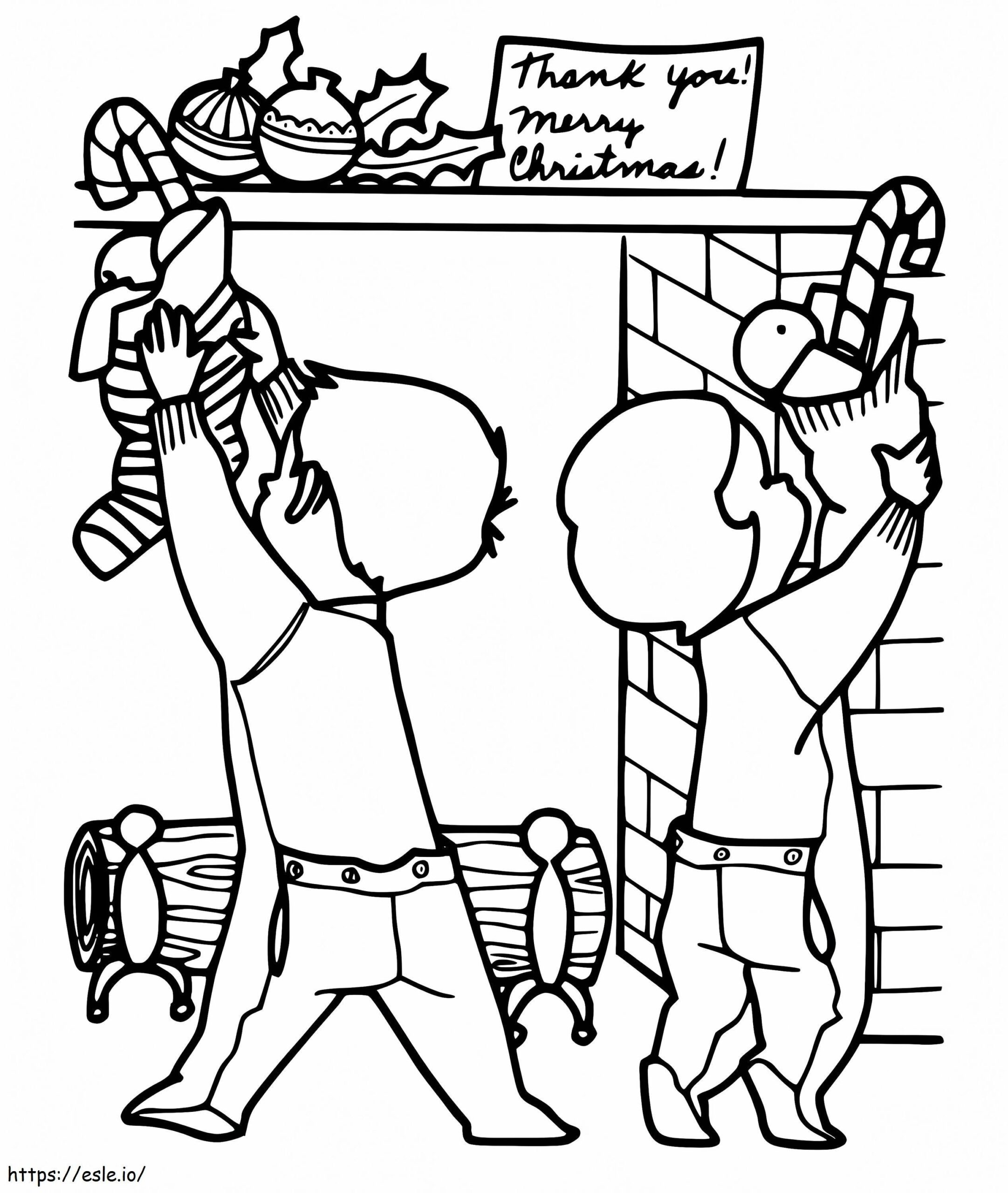 Children And Christmas Stocking Coloring Page