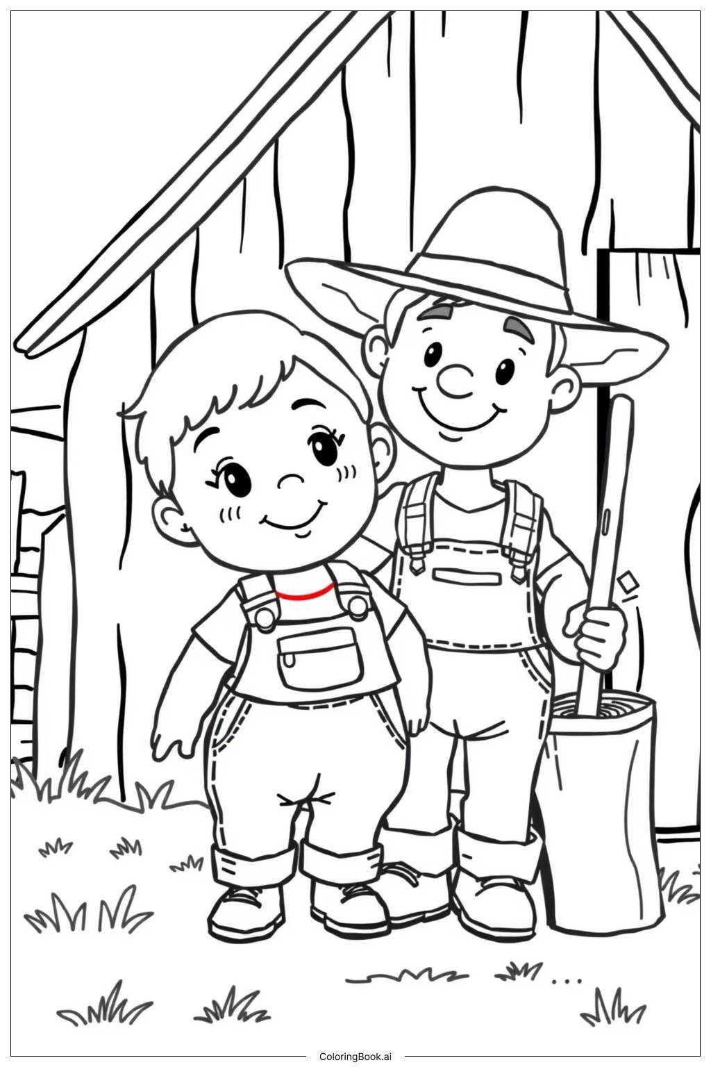 Children Visiting A Farm Coloring Page Free PDF PNG Printable 