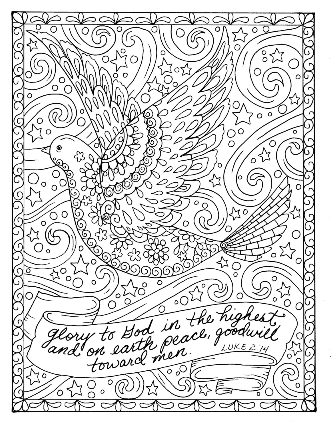 Christmas Coloring Page Dove Christian Scripture Adult Digi Stamp Coloring Book Etsy Australia