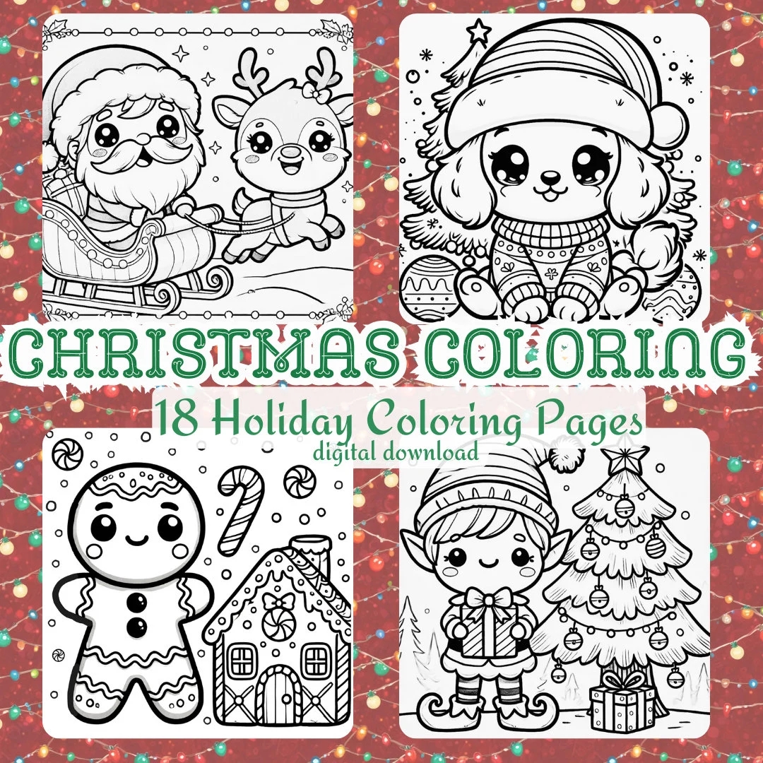 Christmas Coloring Pages For Kids 18 Printable Holiday Coloring Book Cute Christmas Activity Digital Download Etsy