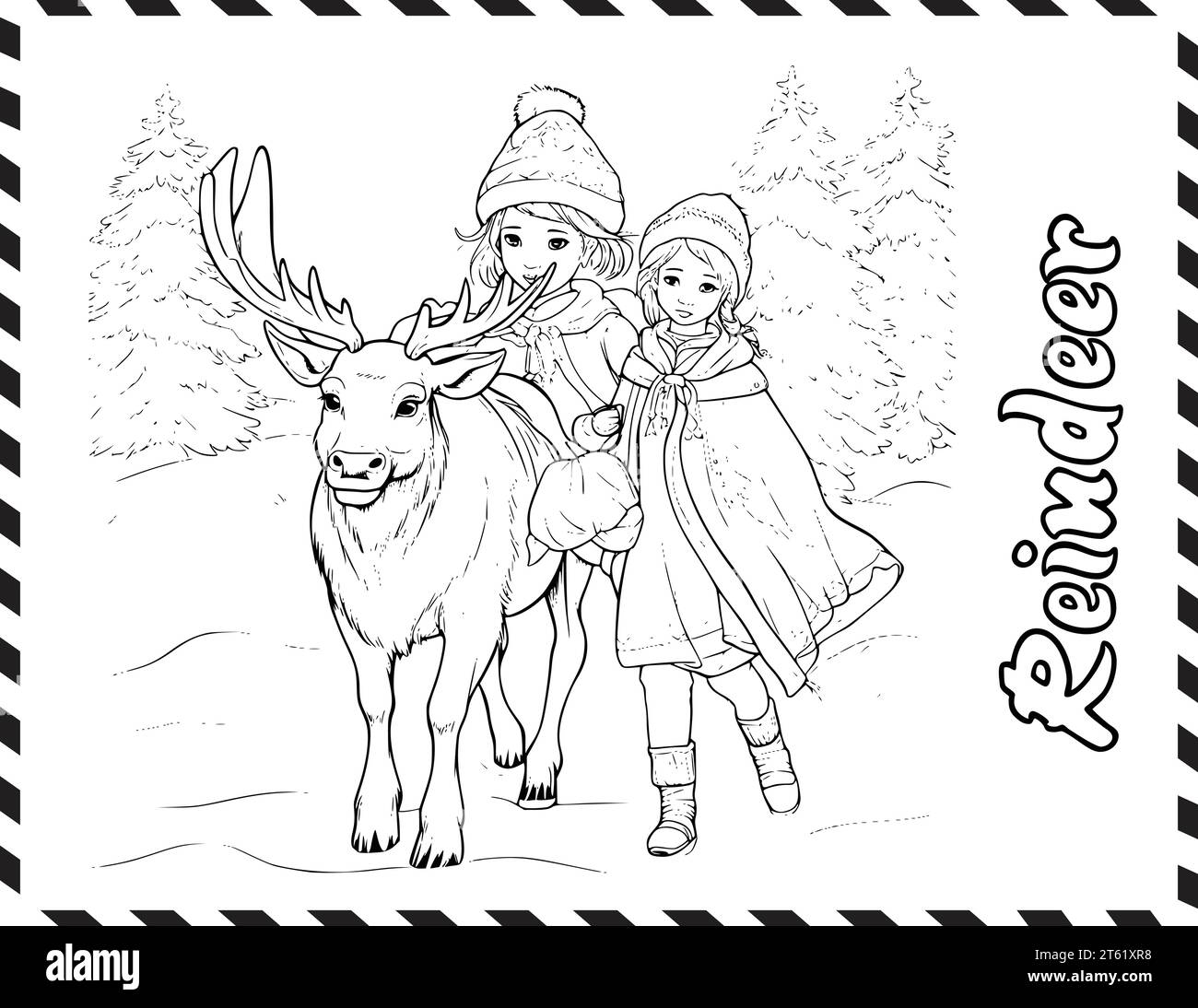 Christmas Reindeer Coloring Pages Printable Stock Vector Images Alamy Christmas Reindeer Coloring Pages Printable Stock Vector Images Alamy