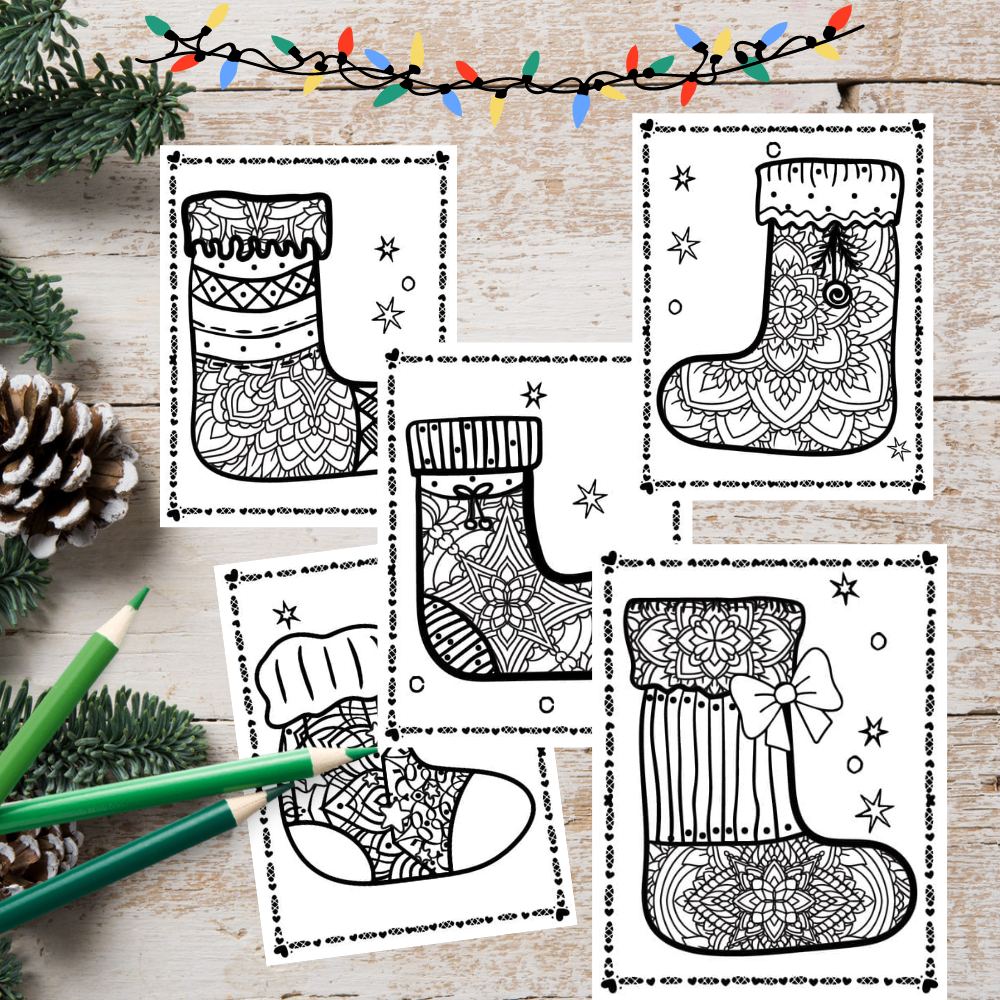Christmas Stocking Zentangle Coloring Page Socks Mindfulness Stress Relief Made By Teachers