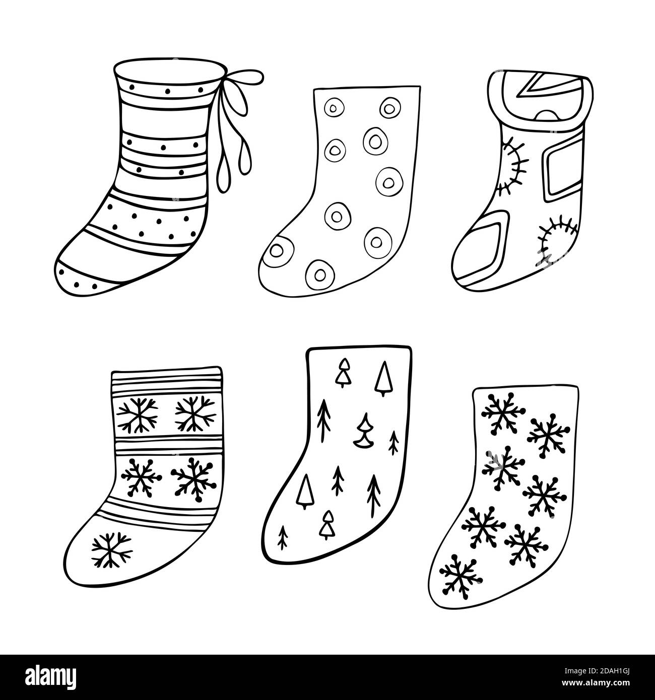 Christmas Stockings Set Simple Hand Drawn Doodle Style Vector Outline Illustration For Coloring Page Greeting Cards Family Gatherings Winter Holidays Design Wintertime Festive Period Celebration Stock Vector Image Art Alamy
