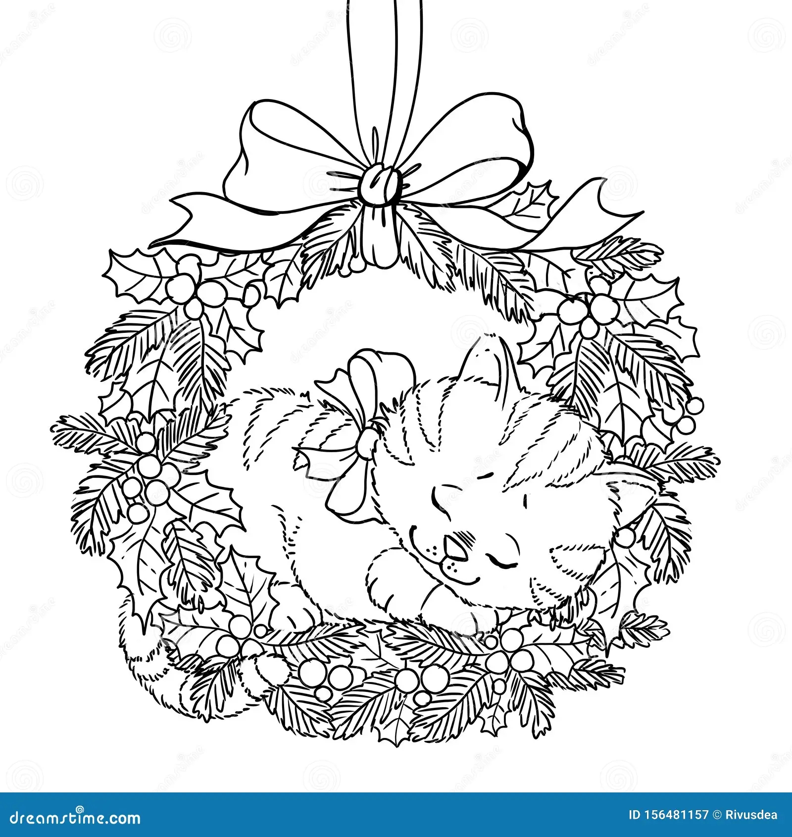 Christmas Wreath Coloring Page Stock Illustration Illustration Christmas Wreath Coloring Page Stock Illustration Illustration