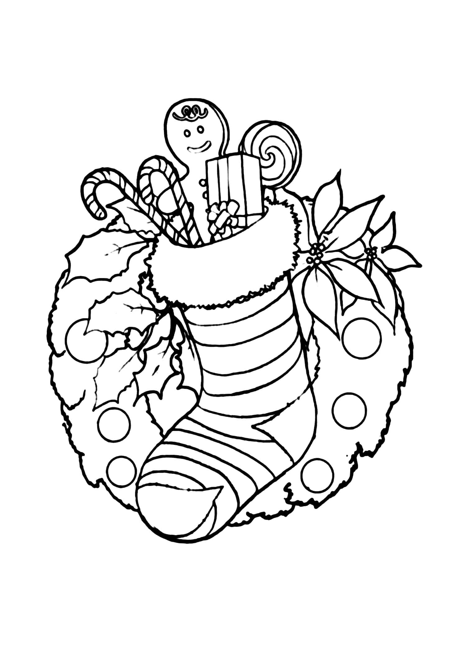 Christmas Wreath With Stocking Coloring Page Download Print Or Color Online For Free