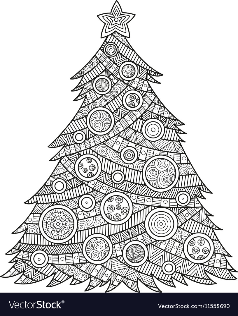 Coloring For Adults Christmas Tree Royalty Free Vector Image