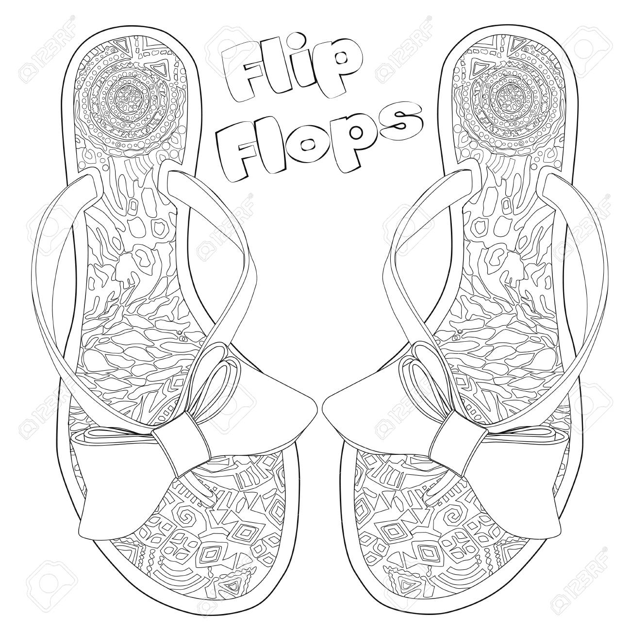 Coloring Page For Adults Flip Flops With Bows Art Therapy Line Art Illustration Royalty Free SVG Cliparts Vectors And Stock Illustration Image 90687339 