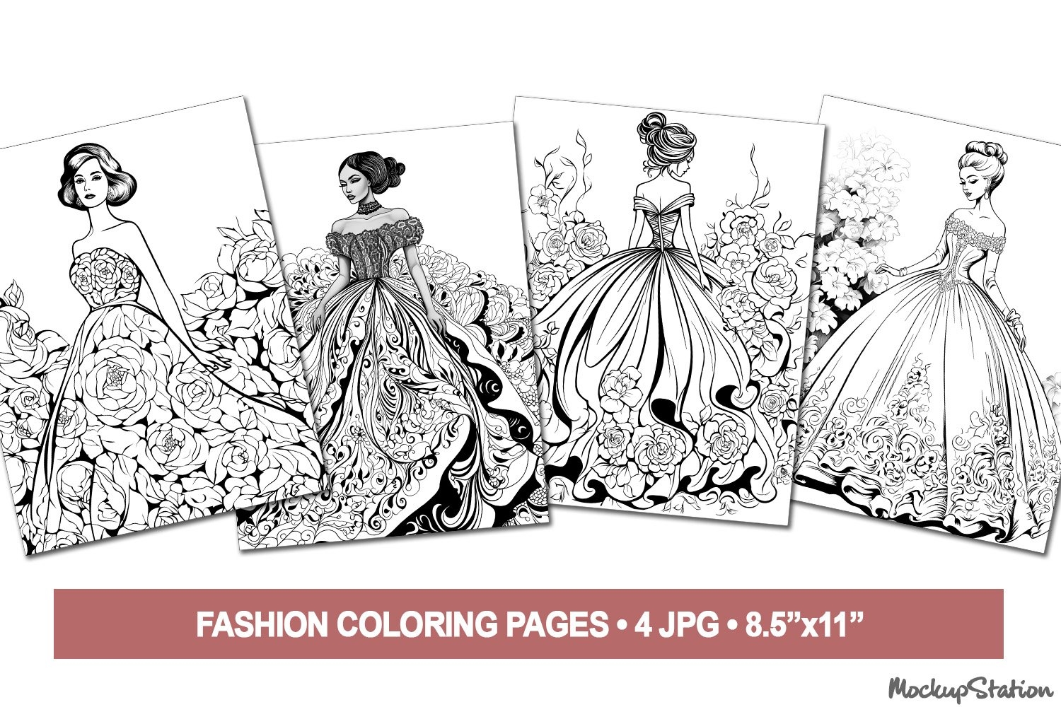 Coloring Pages For Adults Princess Fashion Dresses JPG