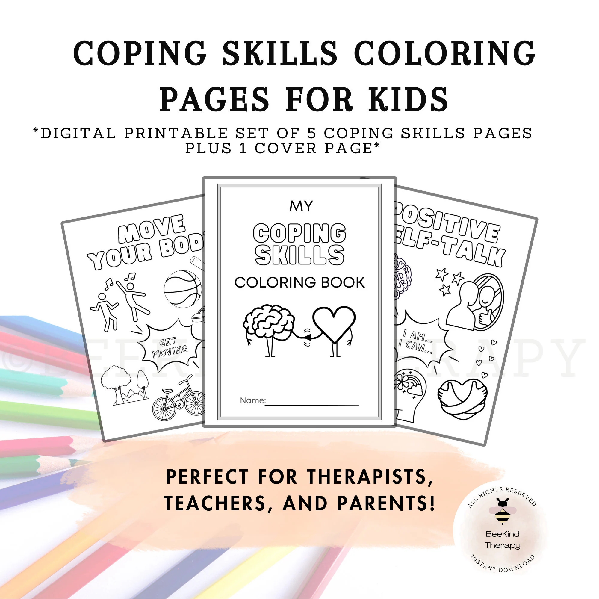 Coloring Pages For Kids Mental Health Coloring Pages Coping Skills Classroom Printable Art Therapy Printable Coloring Book For Children Etsy
