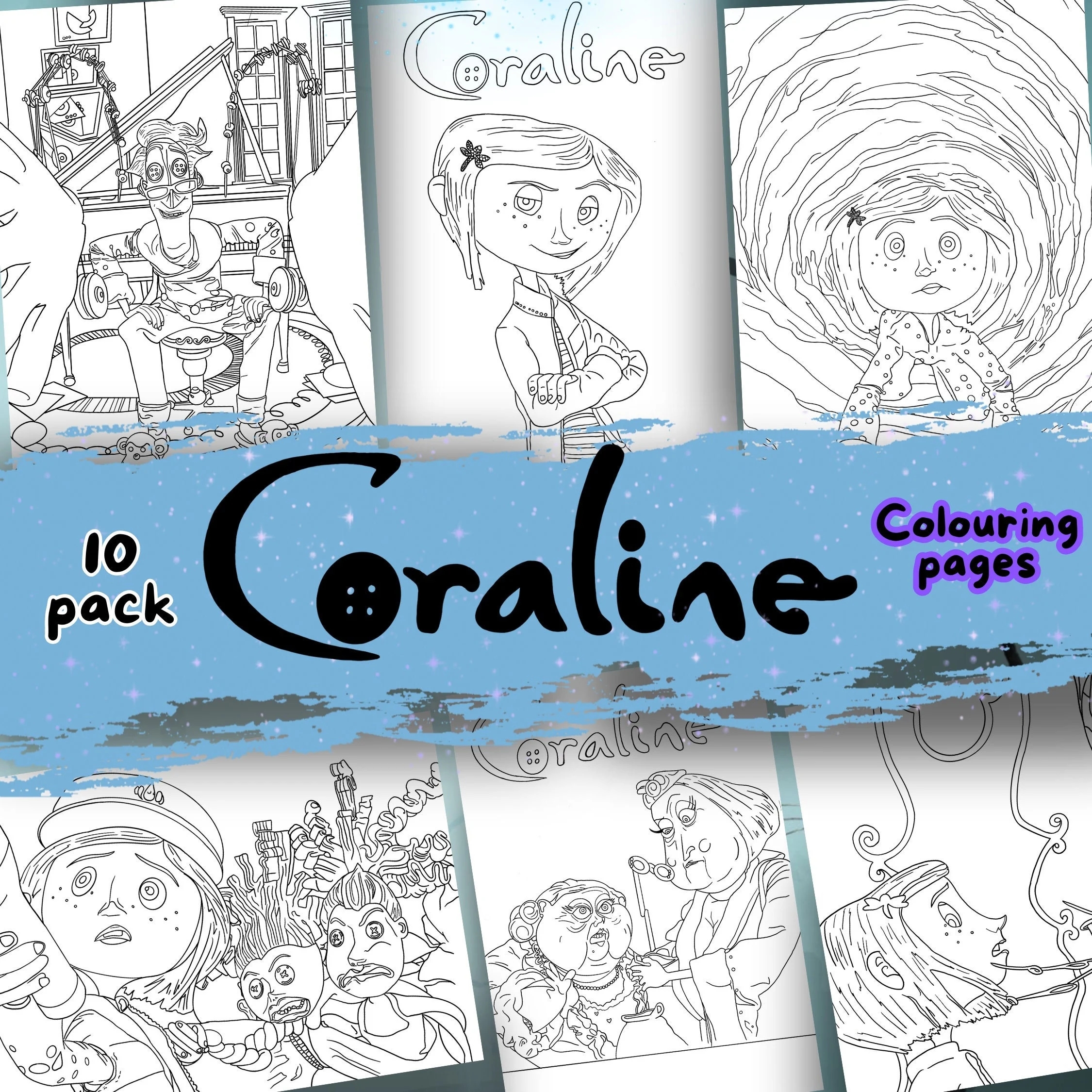 Coraline Coloring Pages Pack Of 10 Digital Download Coloring Pages Printable Colouring Etsy