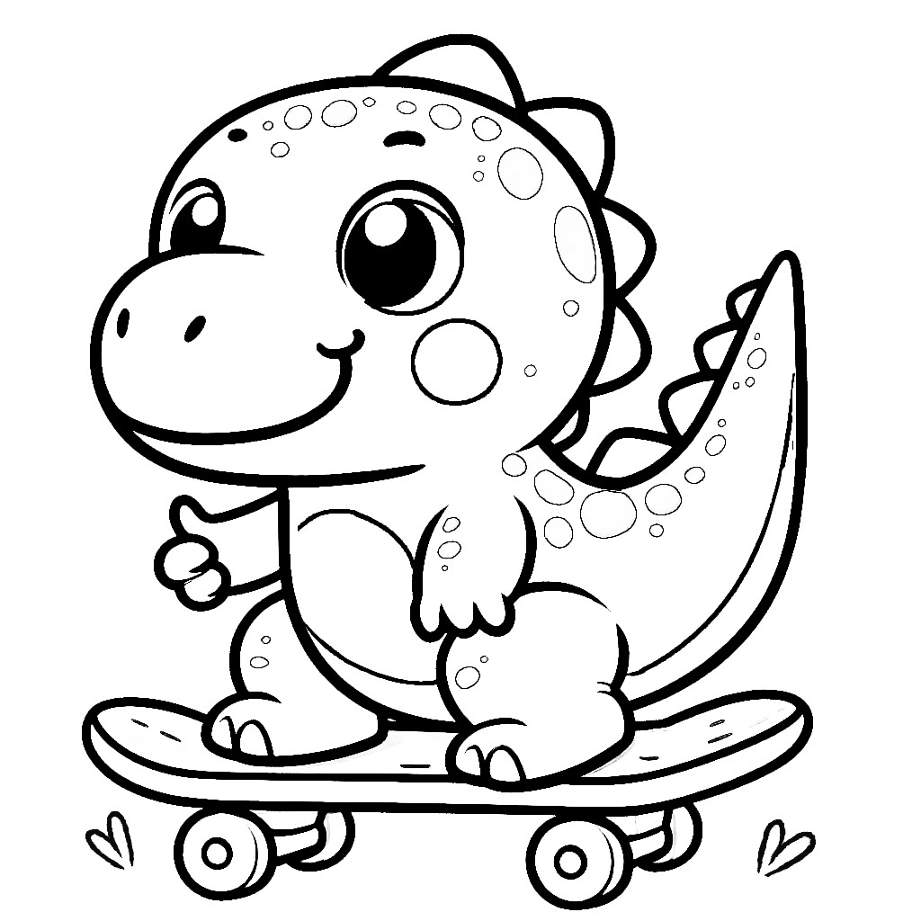 Cute Dino On Skateboard Thumbs Up Coloring Page