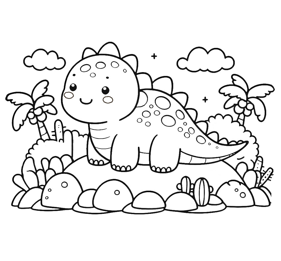Cute Dinosaur On Island Coloring Page Cute Dinosaur On Island Coloring Page