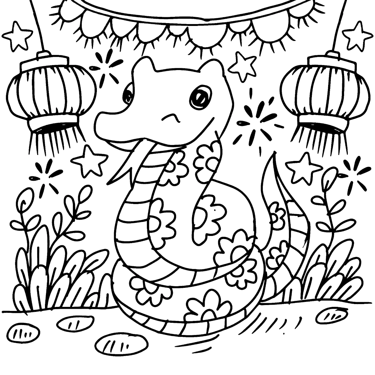 Cute Happy Snake Chinese New Year Celebration Coloring Page Cute Happy Snake Chinese New Year Celebration Coloring Page