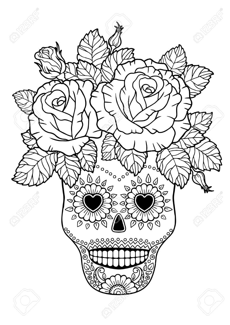 Day Of The Dead Sugar Skull Vector Adult Coloring Book Royalty Free SVG Cliparts Vectors And Stock Illustration Image 155762004 