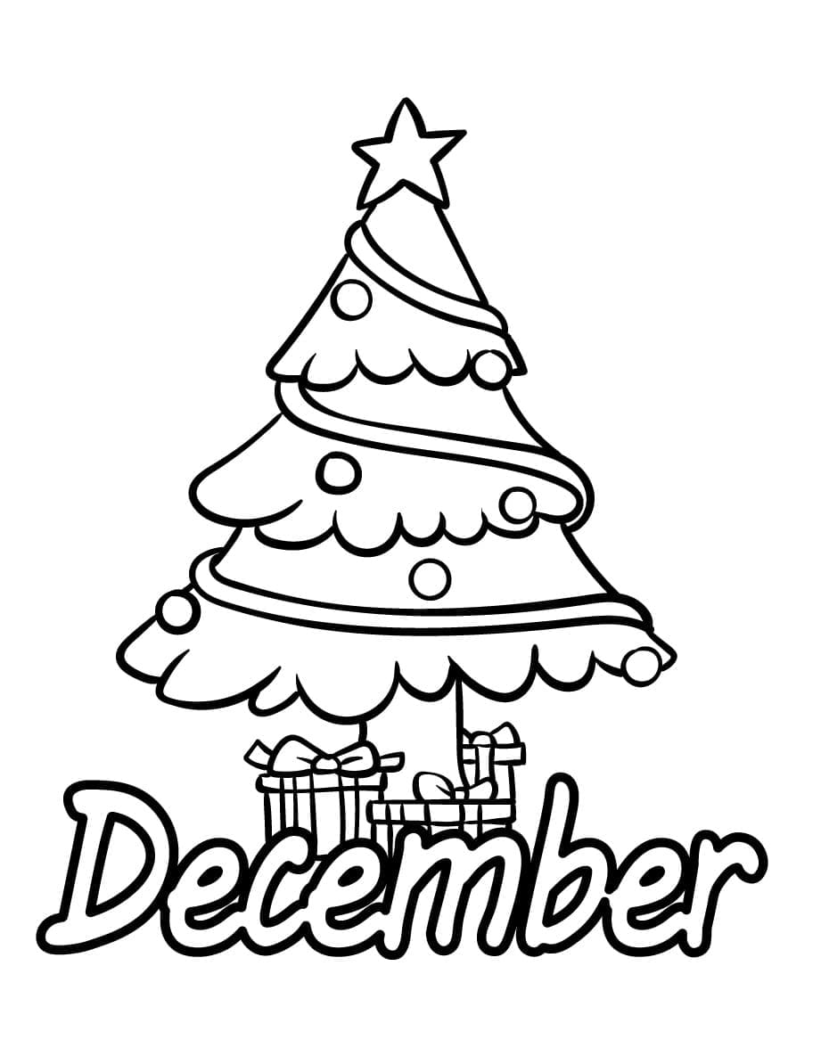 December With Christmas Tree Coloring Page Download Print Or Color Online For Free