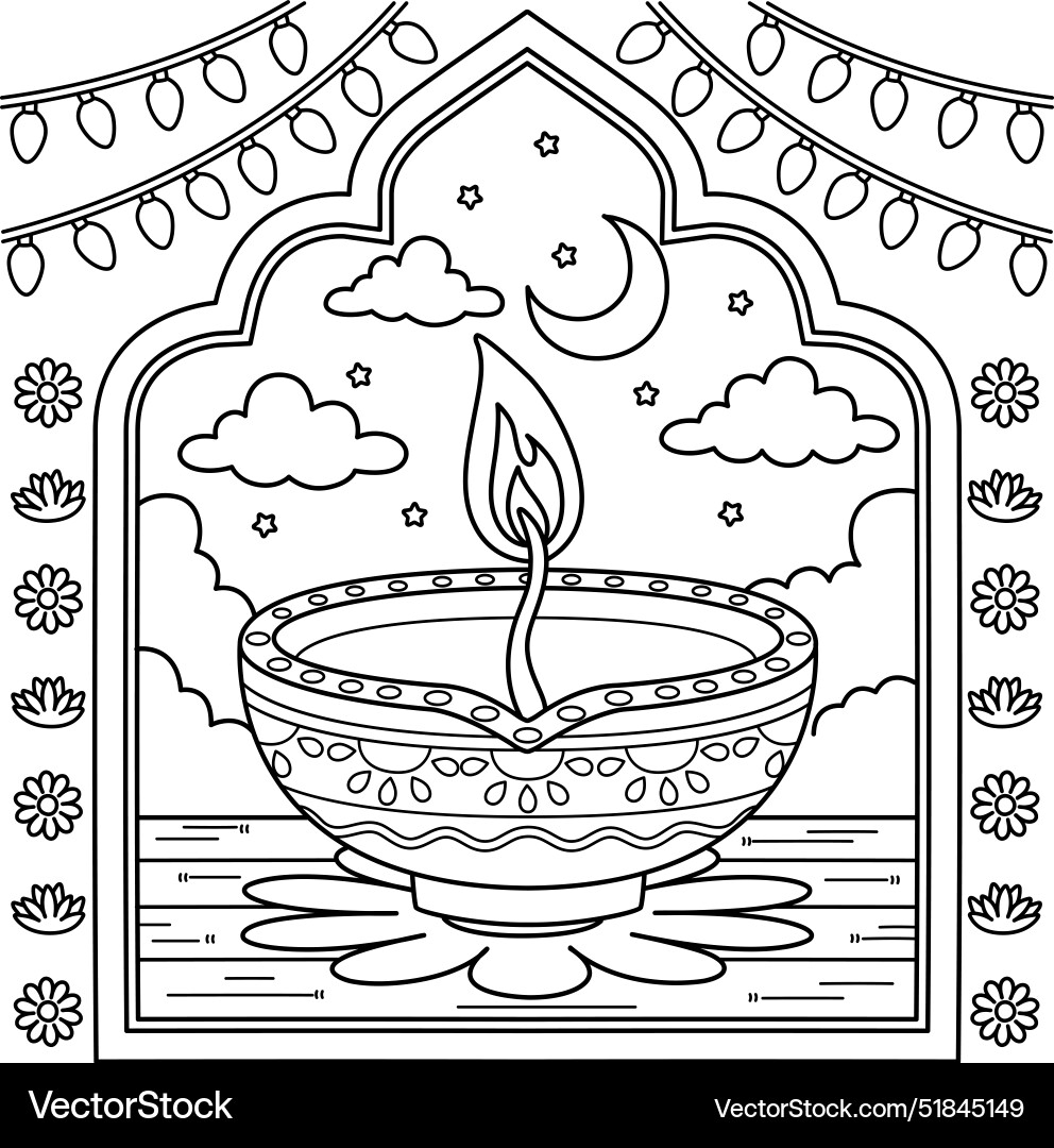 Diwali Diyas Coloring Page For Kids Royalty Free Vector Diwali Diyas Coloring Page For Kids Royalty Free Vector