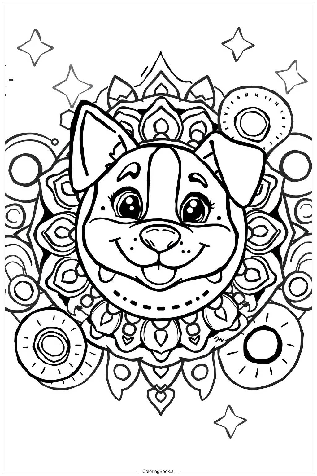Easy Dog Mandala Coloring Page Free PDF PNG Printable 