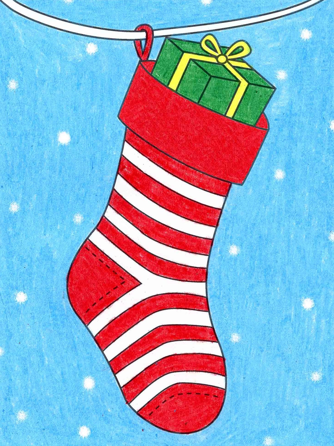 Easy How To Draw A Christmas Stocking Tutorial Coloring Page