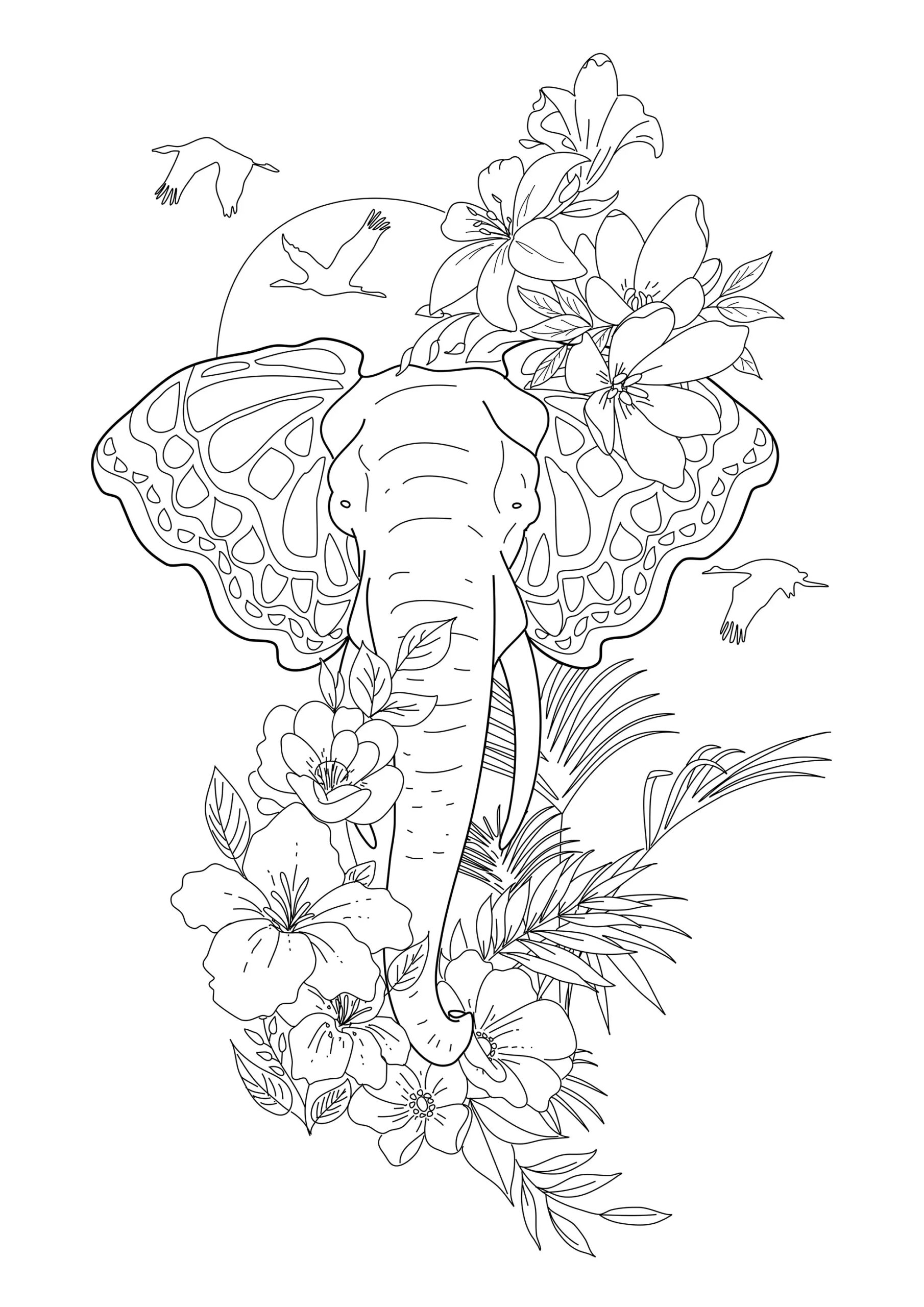 Elephant And Flowers Elephant Coloring Pages For Adults Page Coloring from books comics 
