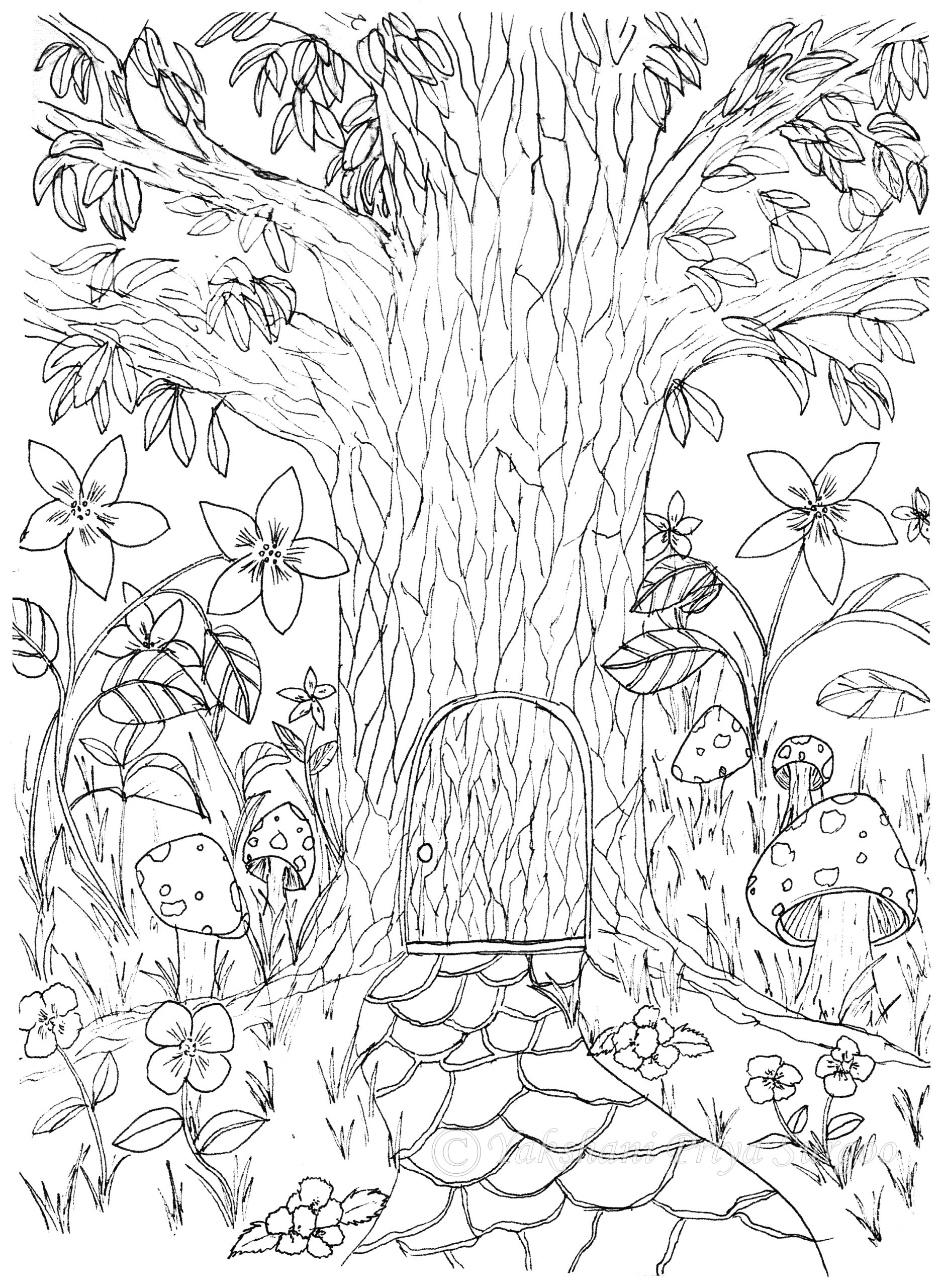 Fantasy Forest Coloring Page Yakshani Priya Surgoo