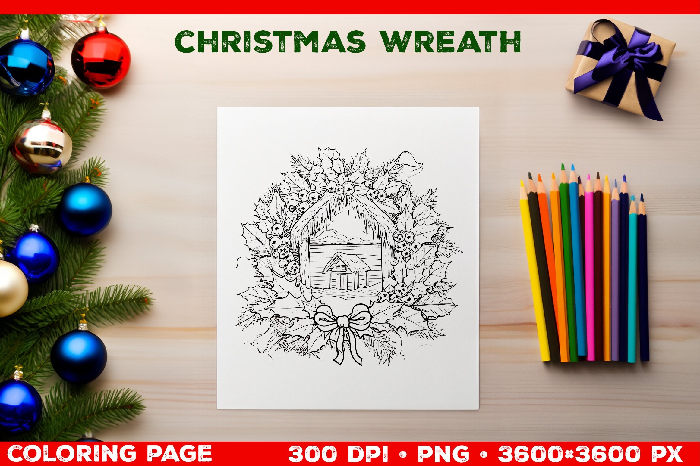 Festive Christmas Wreath Coloring Page Christmas 2905045 