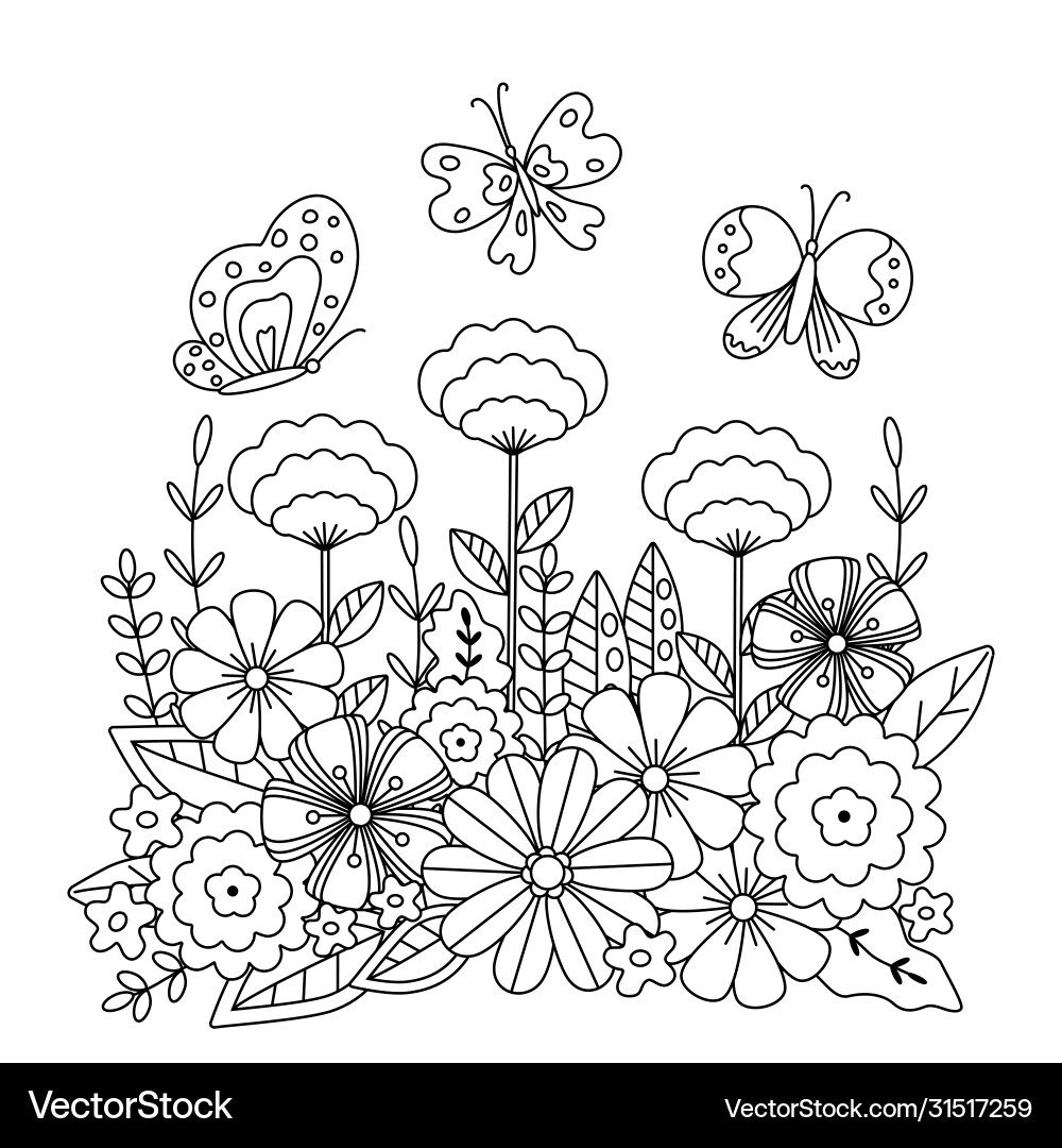 Floral Butterfly Coloring Page Royalty Free Vector Image